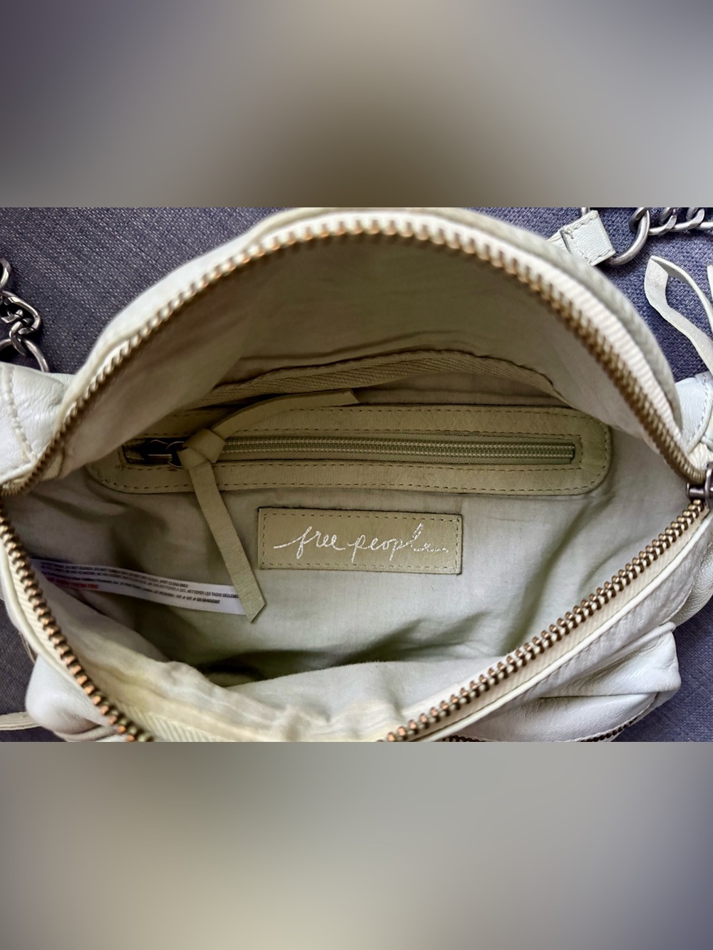 Free People Leather Crossbody Waist Bag with Chain Strap - Very Light Blue - Picture 2 of 6